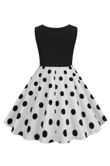 White Polka Dots Sleeveless Vintage Girl Dresses